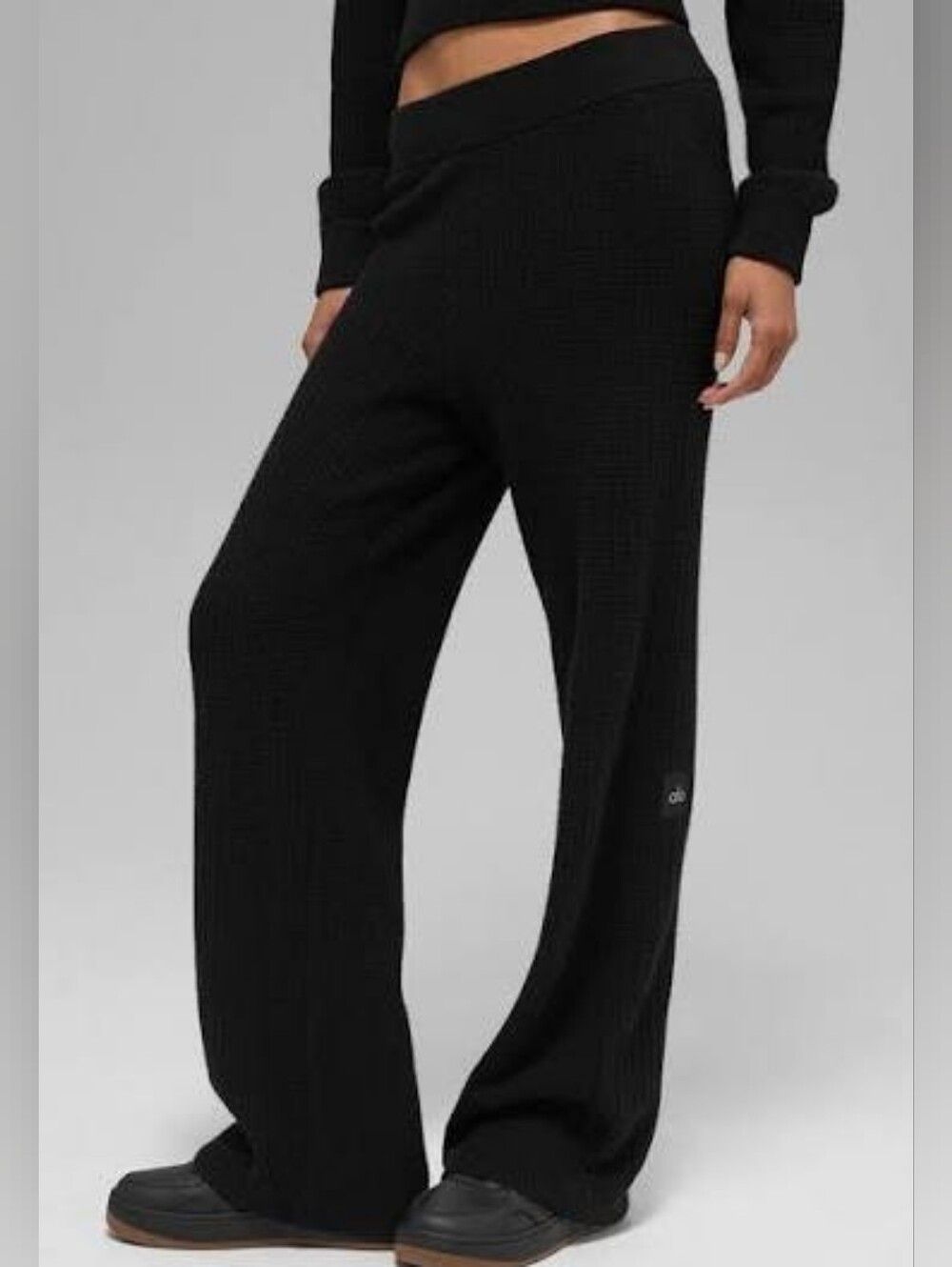 Alo Yoga Plush Waffle High Waist Cashmere Pant in Black sz LARGE
